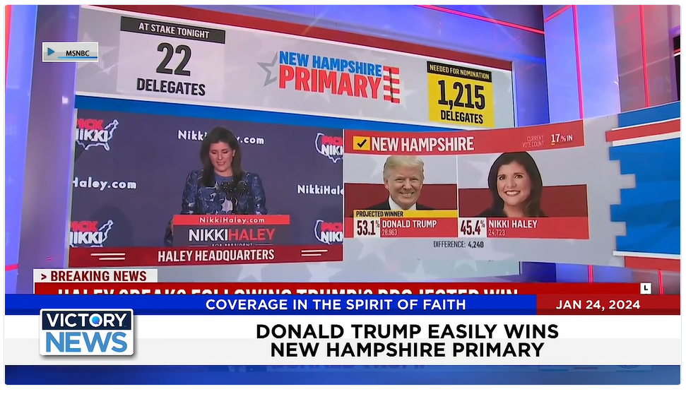 Victory News 4 P M CT January 24 2024 Donald Trump Easily Wins   012424VNAF 