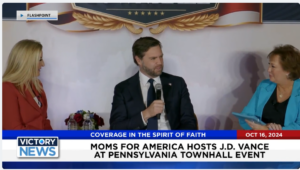 Victory News 11 a.m. CT | October 16, 2024 – Moms for America Hosts J.D. Vance at Pennsylvania Townhall Event