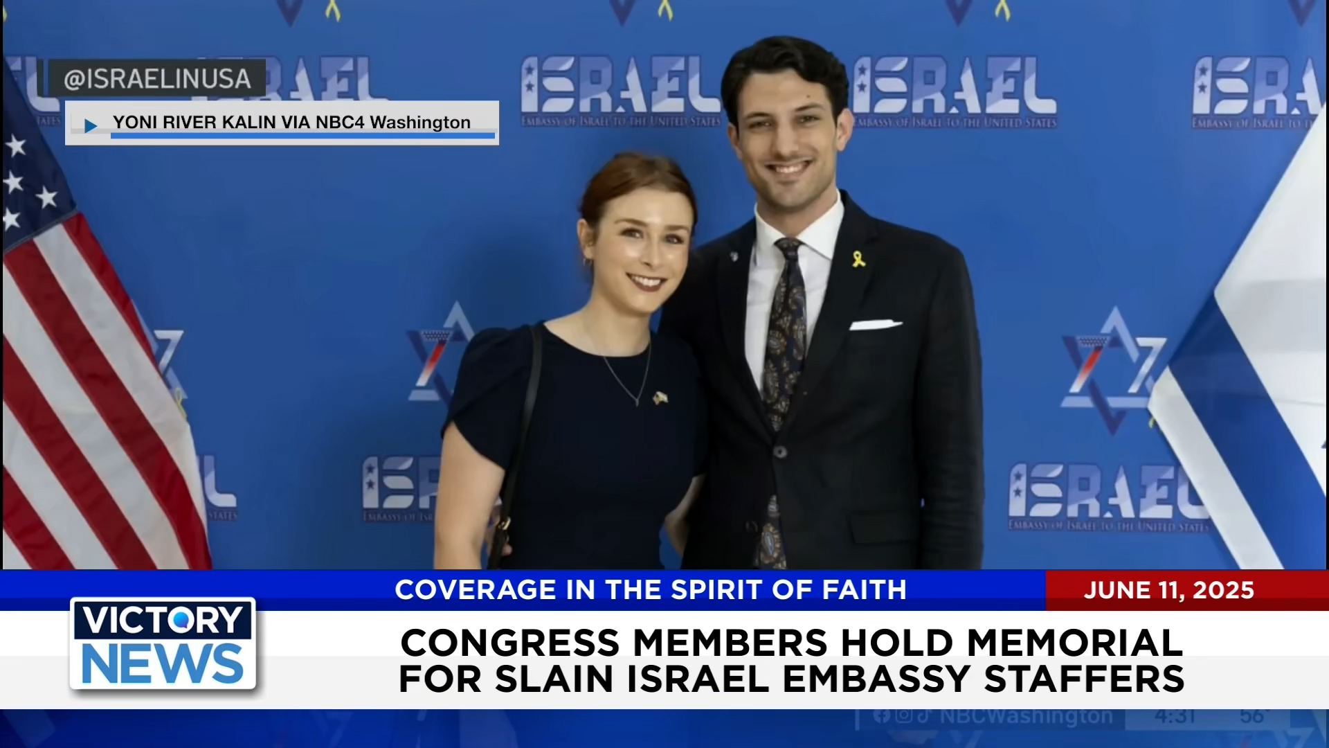 Israeli couple in front of blue backgroun